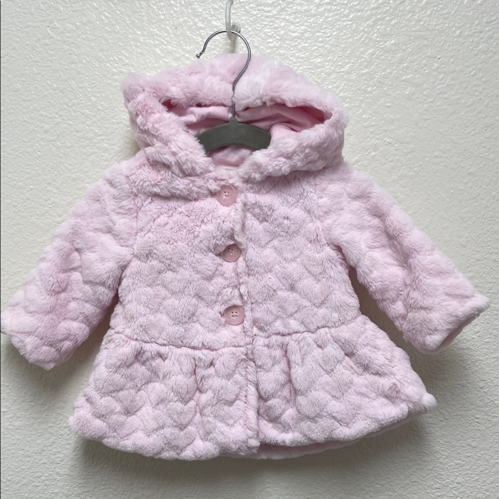 First Impressions Soft Pink Faux Fur Baby Jacket Hooded Coat Infants 0-3 Months